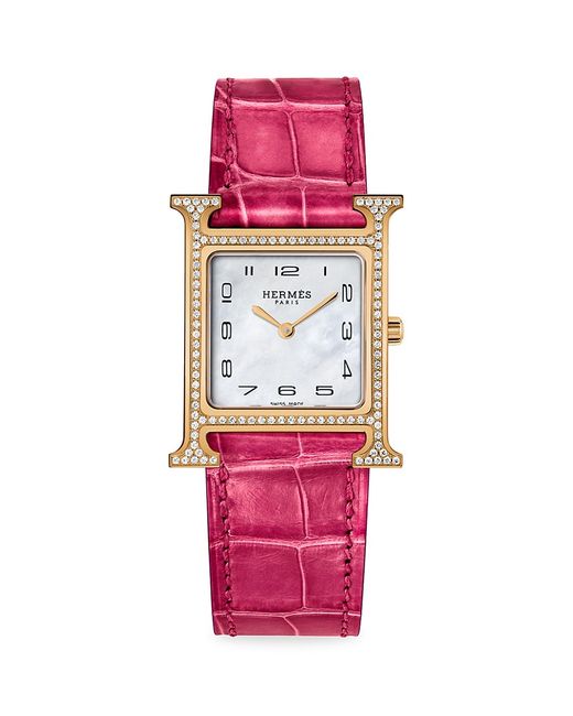Hermès Heure H Diamond Alligator Strap Watch