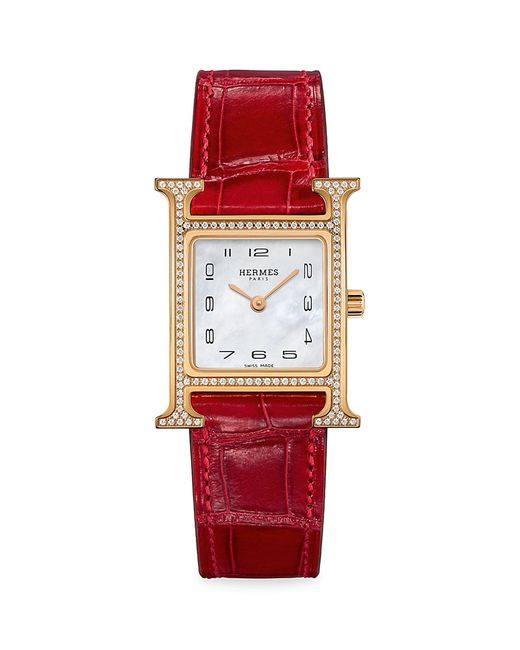 Hermès Heure H Diamond Alligator Strap Watch