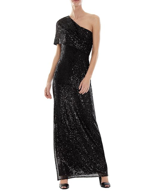 H Halston Diana Linear Sequin One-Shoulder Gown