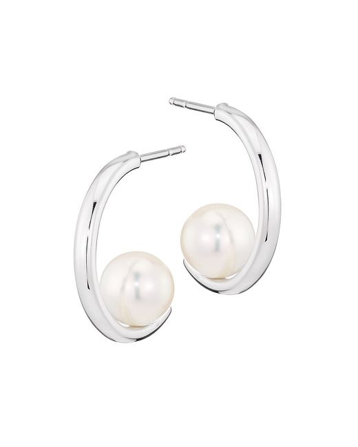 Mikimoto 7.5MM Round Akoya Pearl 18K Huggie Hoop Earrings