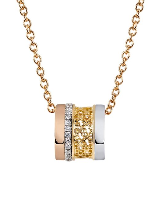 Birks Muse Tri-Tone 18K Gold Diamond Ring Pendant Necklace