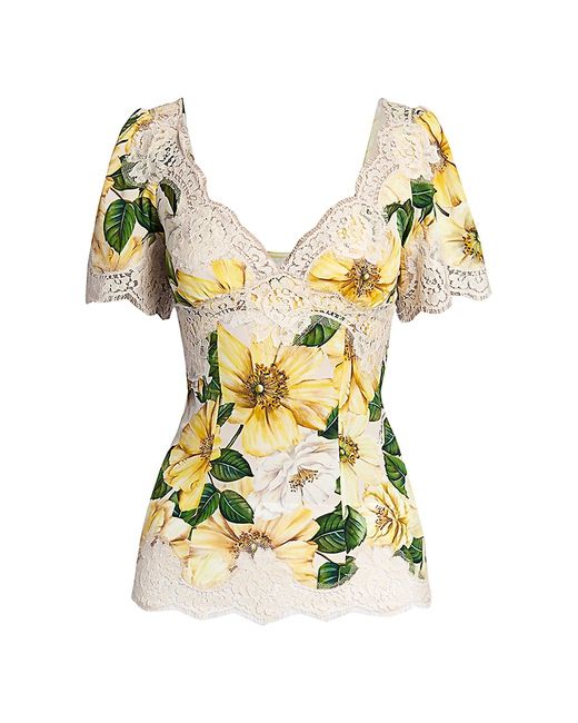 Dolce & Gabbana Floral Lace-Trim Short-Sleeve Top 40 4