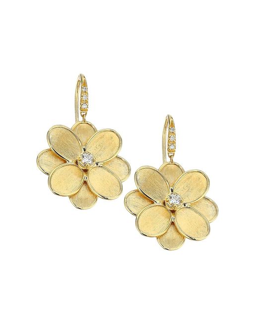 Marco Bicego Petali Lunaria 18K Yellow Diamond Flower Drop Earrings