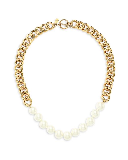Kenneth Jay Lane 22 Goldplated Glass Pearl Curb-Link Necklace