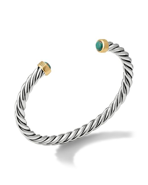 David Yurman Cable Classic Sterling 18K Yellow Gold Chinese Turquoise Cuff Bracelet