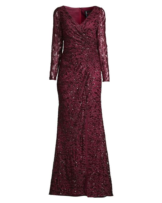 Mac Duggal Illusion Damask Embroidered Sequin Column Gown
