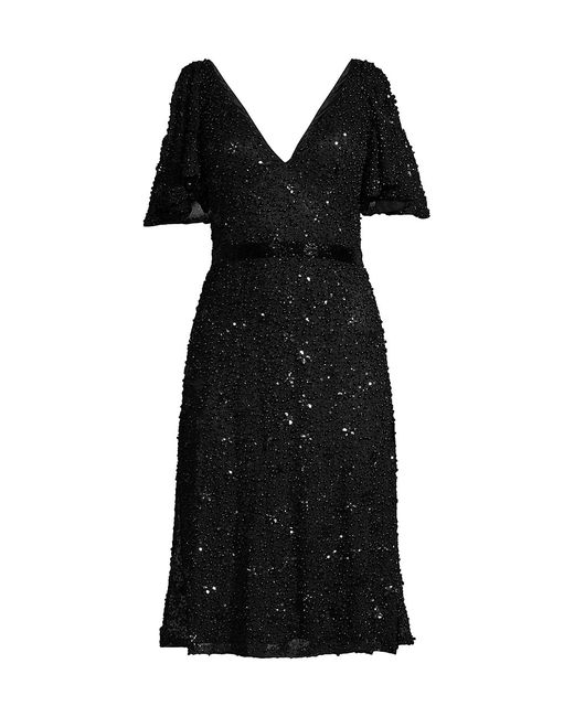Mac Duggal Butterfly-Sleeve Sequin A-Line Dress