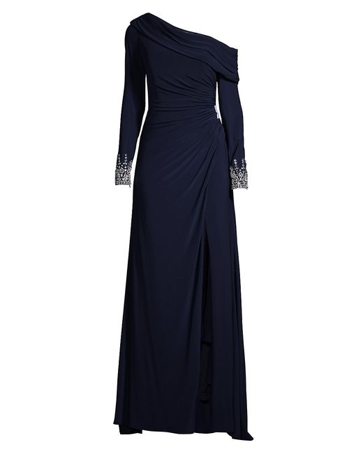 Mac Duggal One-Shoulder Jersey Ruched Side Slit Gown