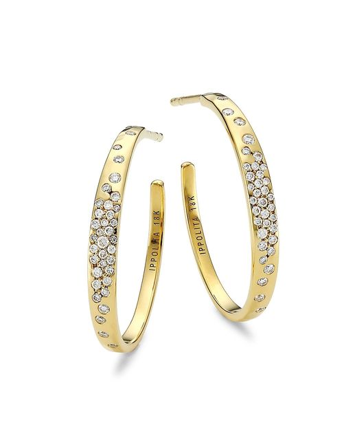 Ippolita Stardust 18K Yellow Diamond Crinkle Hoop Earrings