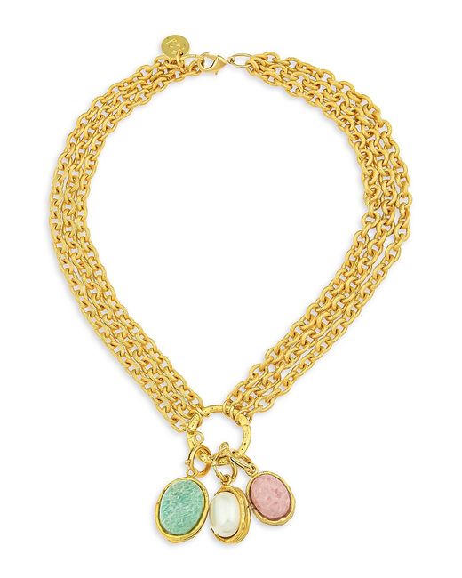 Sylvia Toledano 22K Goldplated 11MM Oval Pearl Amazonite Pink Quartz Charm Necklace
