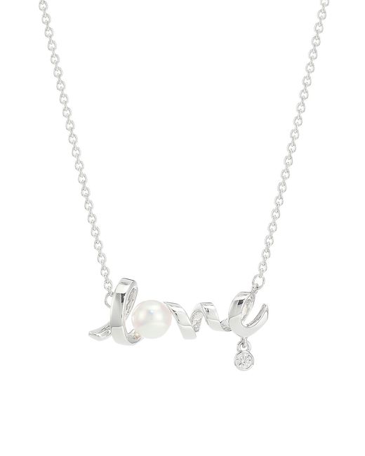 Mikimoto Cherish 18K Diamond 5MM Cultured Pearl Love Pendant