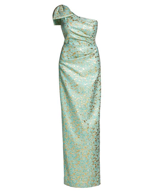 Teri Jon by Rickie Freeman Floral Jacquard One-Shoulder Column Gown