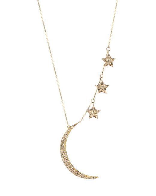 Nina Gilin 14K Yellow Natural Champagne Diamond Moon Stars Necklace