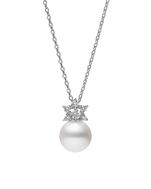 Mikimoto Circle Two-Tone 18K Gold Diamond Floating 6MM Cultured Akoya Pearl Pendant Necklace