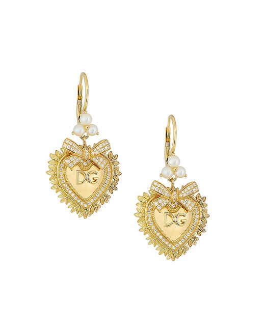 Dolce & Gabbana 18K Diamond 3MM Pearl Devotion Drop Earrings