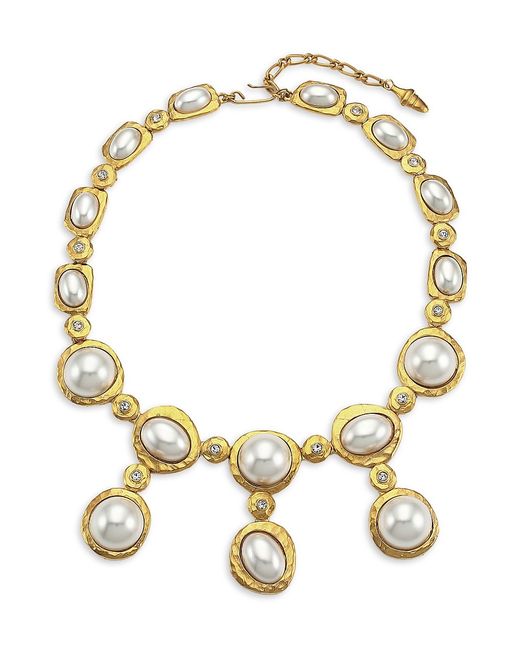 Kenneth Jay Lane Satin Goldplated Faux Pearl Cabochon Crystal Drop Necklace