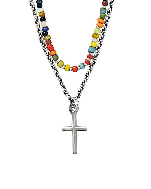 Jan Leslie Sterling Chain Colorful Beaded Cross Necklace