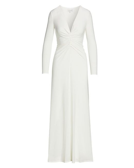 H Halston V-Neck Ruched Jersey Gown