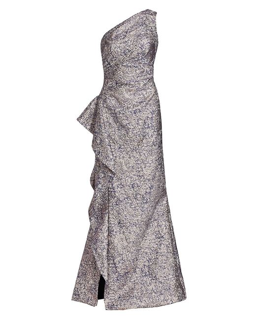 Teri Jon by Rickie Freeman Metallic Jacquard One-Shoulder Gown