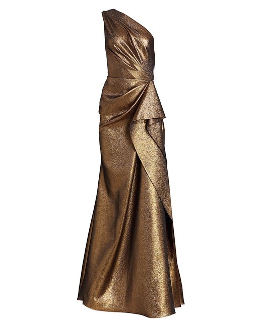 Reem Acra Metallic One-Shoulder Gown