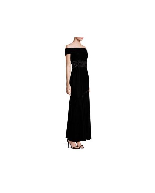 Shoshanna Sequined Waist Off-the-Shoulder Midnight Velvet Gown