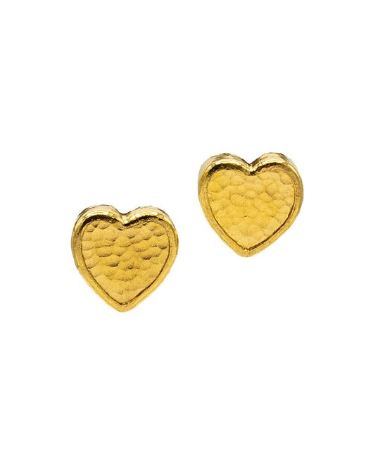 Gurhan Amulet 24K Gold Hammered Heart Earrings