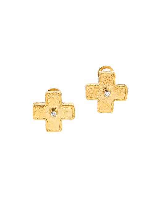 Gurhan Amulet 24K Gold Diamond Cross Earrings