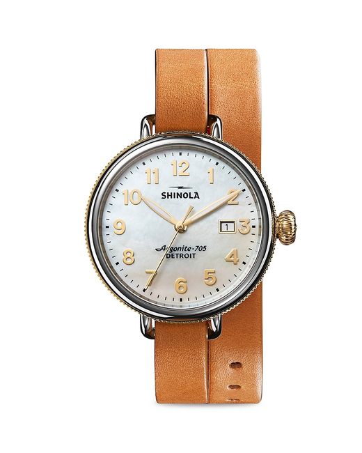 Shinola Big Birdy Mother-of-Pearl Stainless Steel Leather Strap Watch