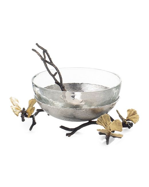Michael Aram Butterfly Ginkgo 3-Piece Glass Nut Dish Stainless Steel Spoon Set