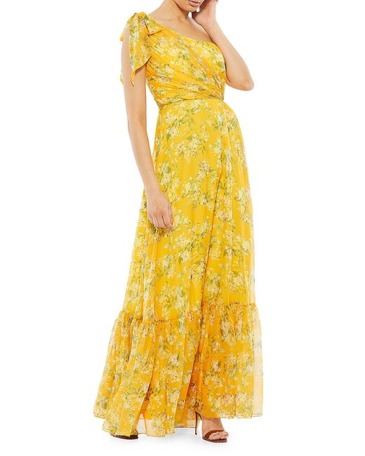 Mac Duggal Floral One-Shoulder Gown