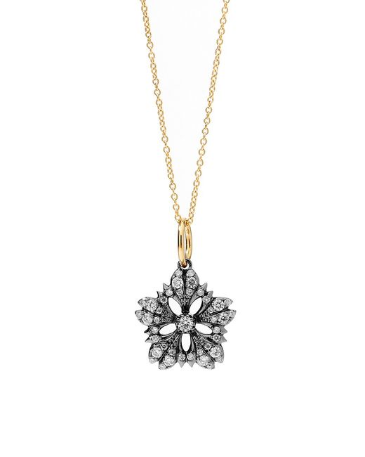 Syna Jardin 18K Gold Sterling Diamond Engraved Flower Necklace