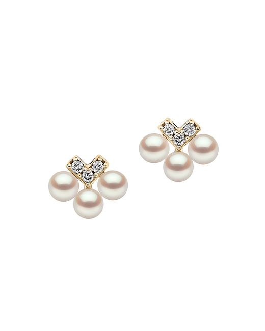 Yoko London Sleek 18K 3-3.5MM Cultured Akoya Pearl Diamond Stud Earrings