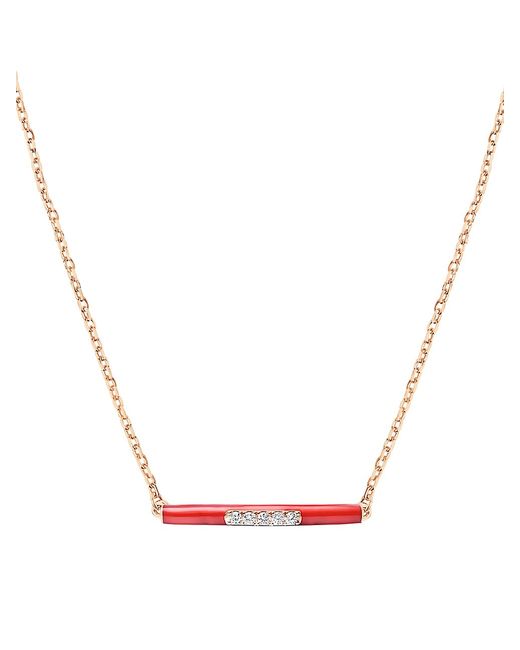 Djula Marbella 14K Red Enamel Diamond Bar Pendant Necklace