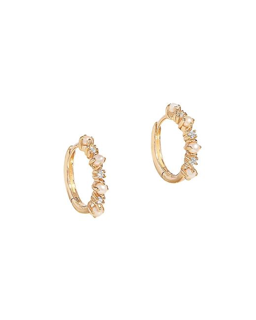Stone And Strand 14K Pearl Diamond Huggie Earrings