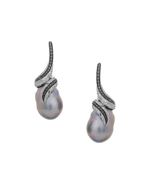 Michael Aram Feather Diamond Pearl Drop Earrings