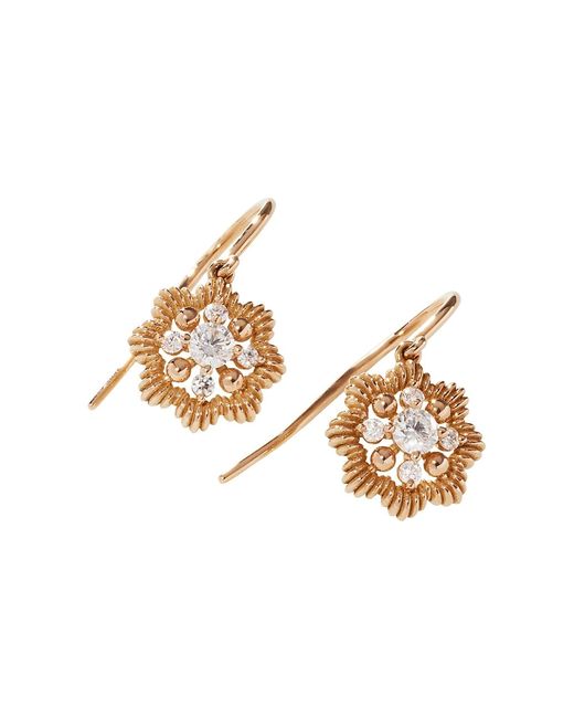 Oscar Massin Lace Flower 18K Diamond Drop Earrings