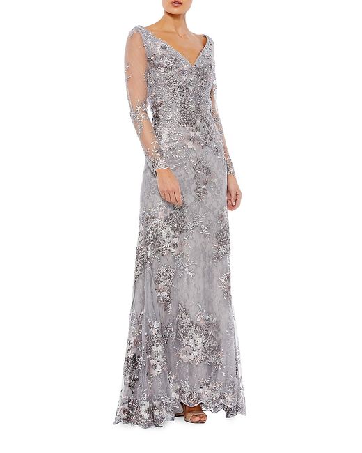 Mac Duggal Beaded Lace V-Neck Gown