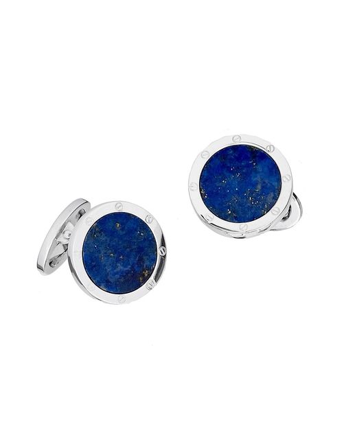Jan Leslie Round Rhodium-Plated Lapis Lazuli Cufflinks