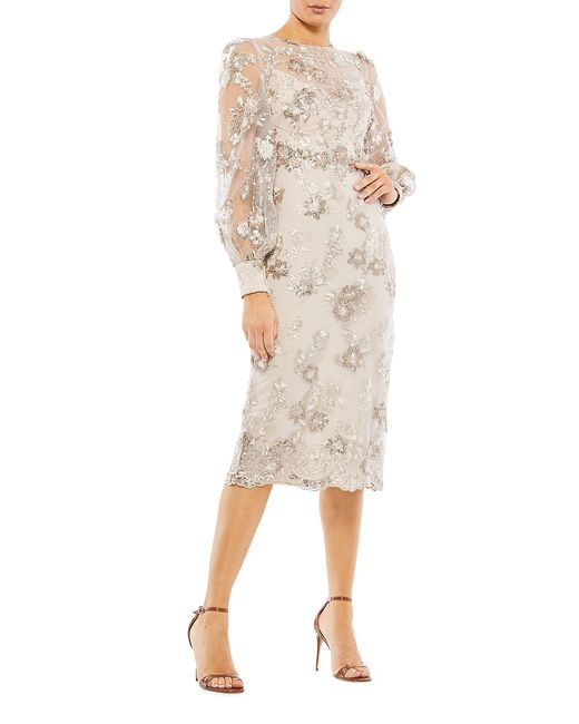 Mac Duggal Embellished Sheer-Sleeve Cocktail Dress