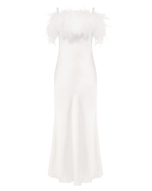 Sleeper Boheme Ostrich-Feather Embellished Slip Dress
