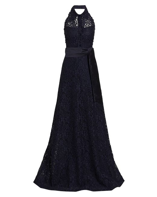 Teri Jon by Rickie Freeman Floral Lace Collared A-Line Gown