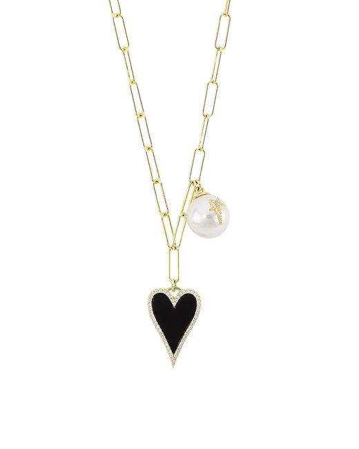 Adina's Jewels 14K-Gold-Plated Cubic Zirconia Faux Pearl Heart Pendant Necklace