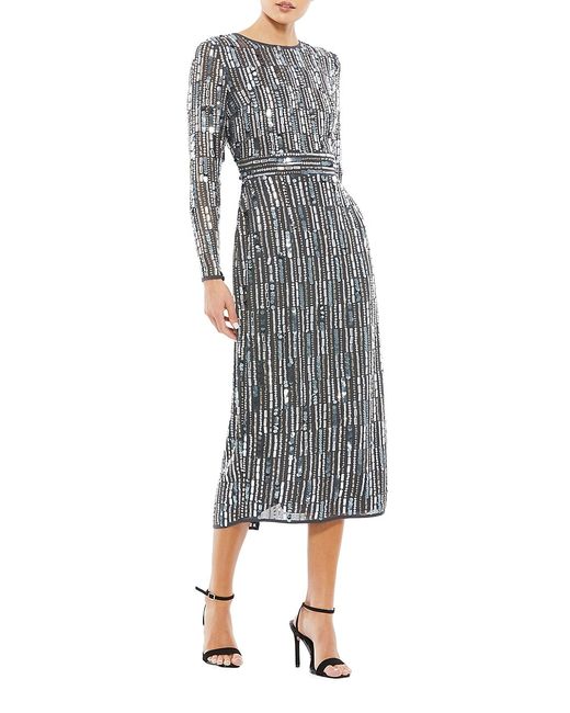 Mac Duggal Long-Sleeve Embellished Midi-Dress