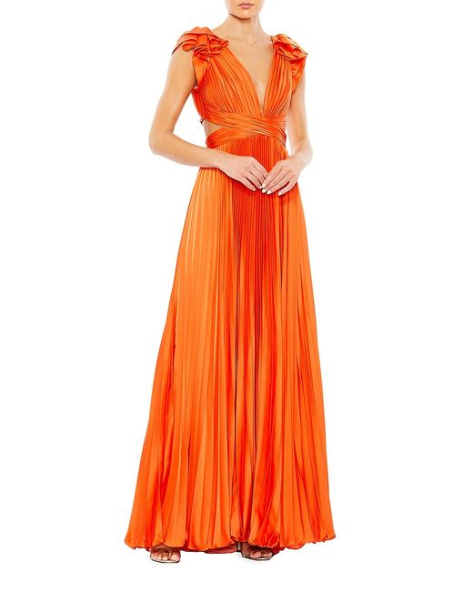 Mac Duggal Pleated Lace-Up Satin Gown