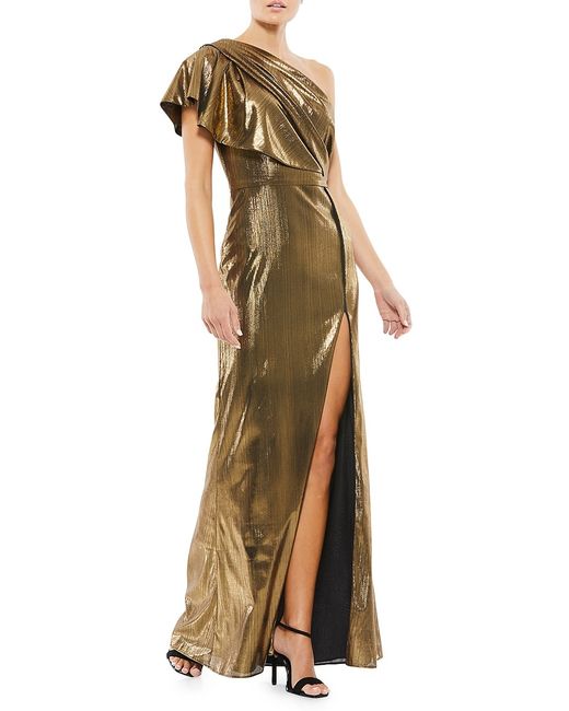 Mac Duggal One-Shoulder Metallic Jersey Gown