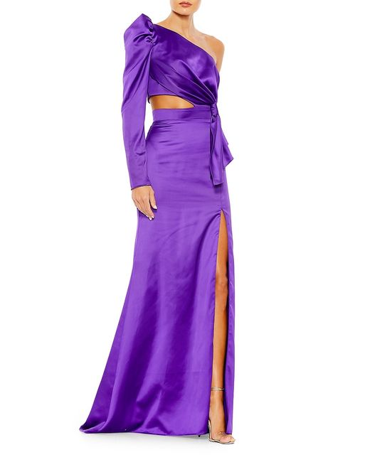 Mac Duggal One-Sleeve Cut-Out Satin Gown