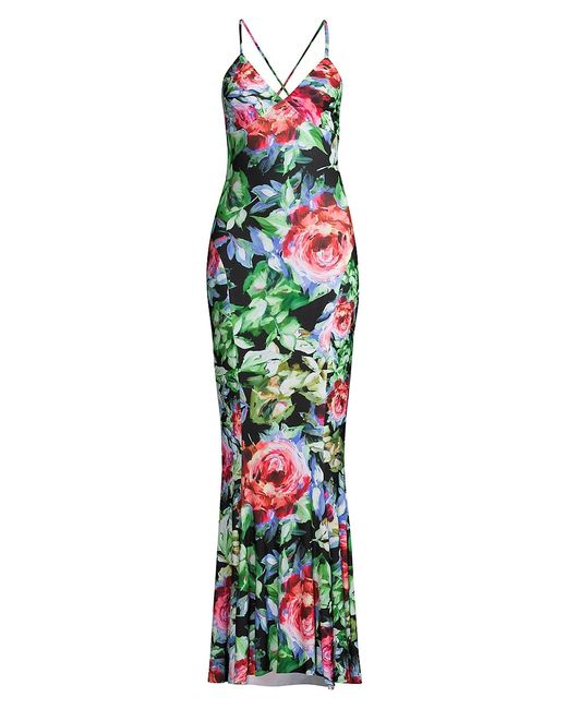 Norma Kamali Painterly Floral Open-Back Gown