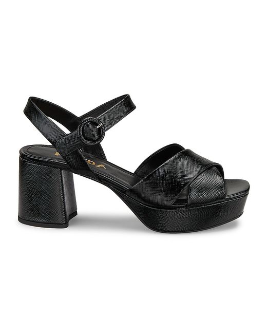 Prada Saffiano Block-Heel Sandals
