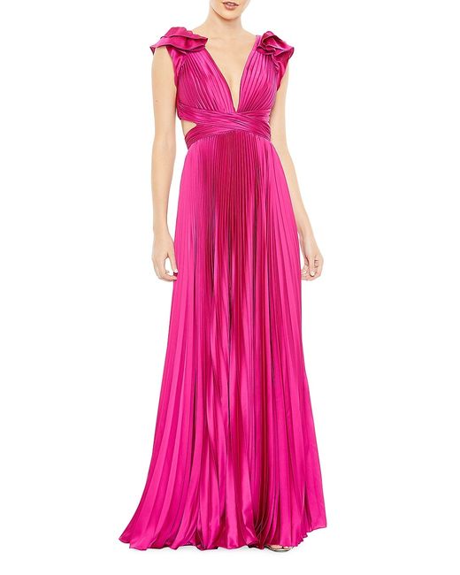 Mac Duggal Pleated Lace-Up Satin Gown