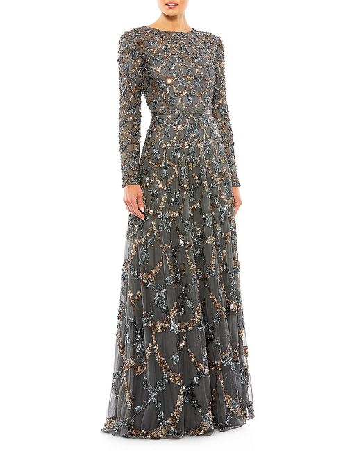 Mac Duggal Sequined Beaded A-Line Gown